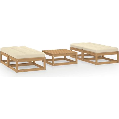 Salon de jardin 5 pcs Ensemble Table et Chaise de Jardin - avec coussins Bois de pin massif BV229399 - BonneVie (1/5)