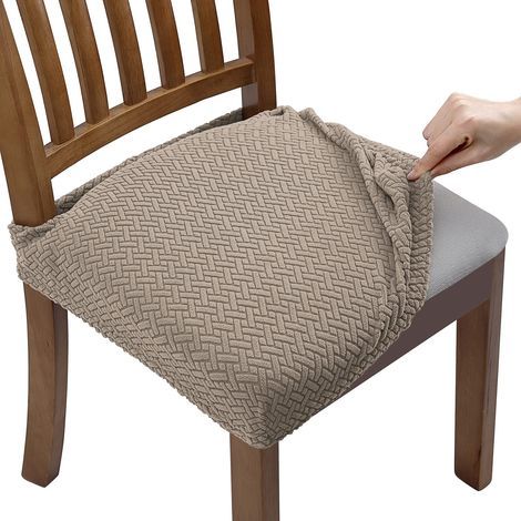 4 Pcs Housse de Chaise Extensible en Jacquard Housse Assise Chaise pour Salle à Manger, Amovibles et Lavables (avec Sangles de Dossier) (1/5)