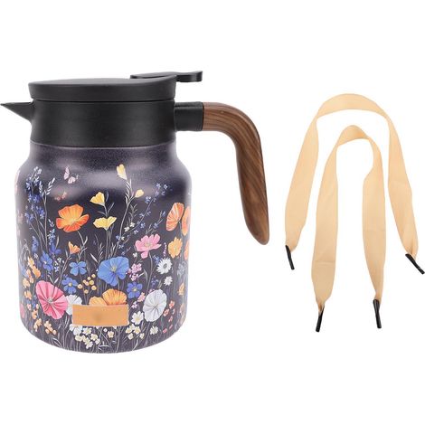 Théière isotherme 1000ml E Style acier inoxydable 316 sous vide poignée bois filtre fin étanche conservation chaleur café (1/5)
