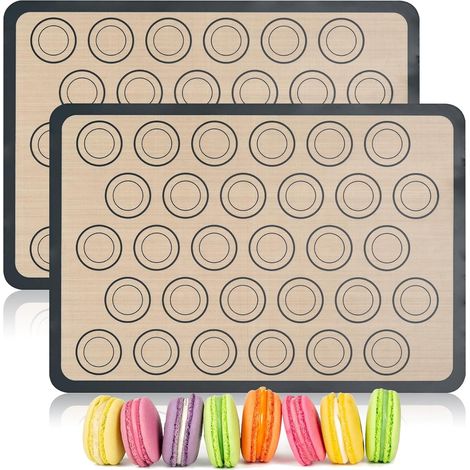 Set di 2 tappetini da forno in silicone, 42 x 29,5 cm, accessorio da cucina riutilizzabile, adatto per macarons, pizze, pane e impasti.
