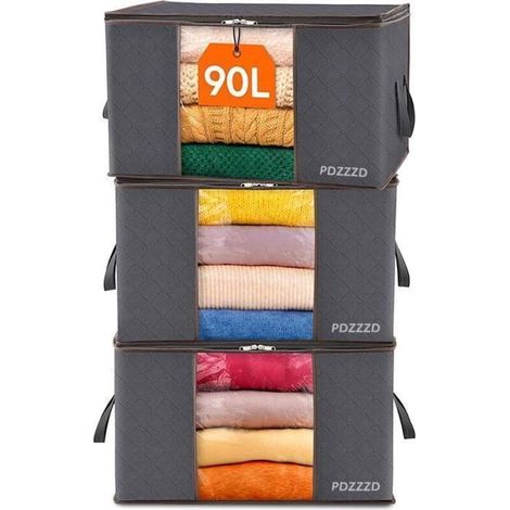 3Pcs 90L Boite Rangement, Sac de Rangement, Forte Capacité de Charge, Peut Stocker Des Vetements, Des Couettes, Des Livres (1/4)