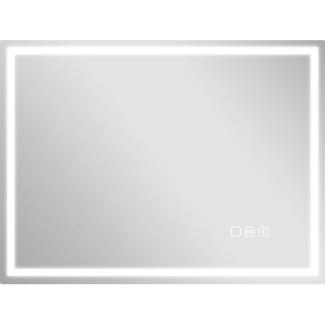 Miroir salle de bain LED bluetooth 60 x 80 cm interrupteur tactile lumière réglable 3 couleurs anti-buée mémoire argent (1/5)