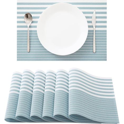 Lot de 6 sets de table bleus lavables en PVC - Antidérapants, résistants à la chaleur, faciles à nettoyer et à ranger (45 cm x 30 cm) (1/5)