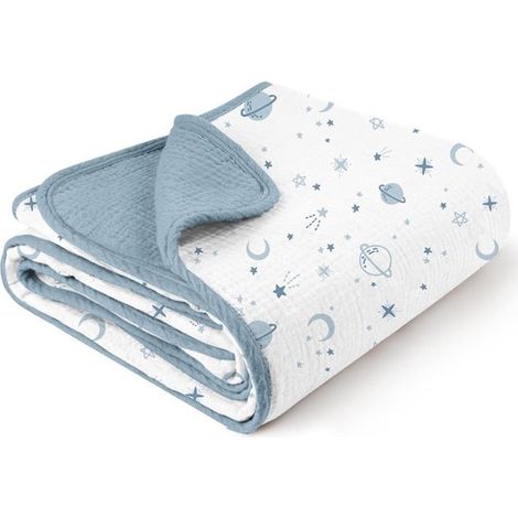 Copertina per neonati in cotone, morbidissima e leggera, ideale come coperta per culla, coperta per aria condizionata o asciugamano da bagno, 102 x 92 cm, Blue Planet (1/2)