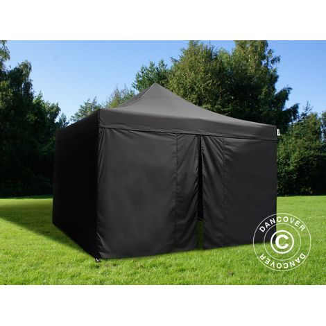 Faltzelt FleXtents PRO Steel 4x4m Schwarz, Flammenhemmend, mit 4 Seitenwänden (1/5)