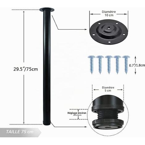 Set of Adjustable Metal Table Legs, 75 cm, Black (1/4)