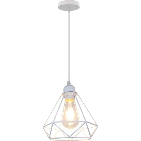 – Lustre cage diamant en métal blanc 20cm – Plafonnier E27 pour couloir, escalier, chambre – Luminaire décoratif moderne (1/4)