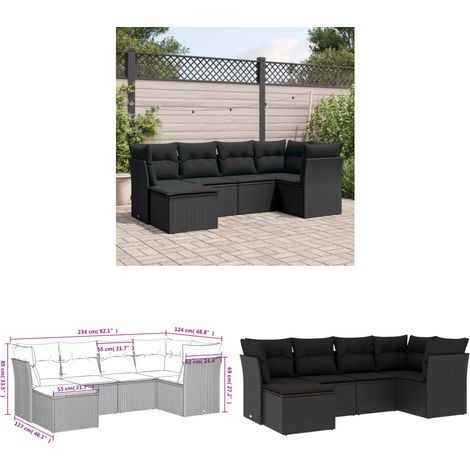 Salon de jardin 6 pcs avec coussins noir résine tressée - Salon De Jardin - Canapé Extérieur - Meuble De Jardin - Ensemble Salon De Jardin - Mobilier De Jardin - Home & Living (1/3)