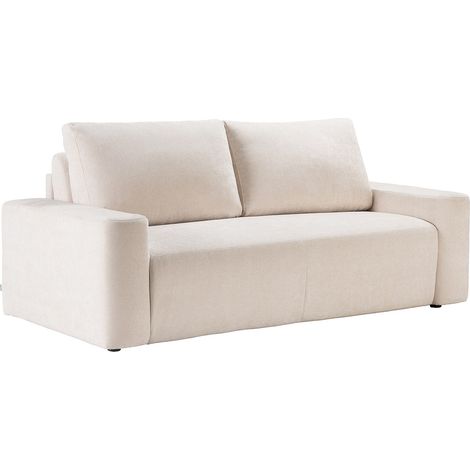 Divano letto 3 posti ribalta in tessuto testurizzato beige - Superficie letto 140 cm - Materasso 16 cm - DAVISO