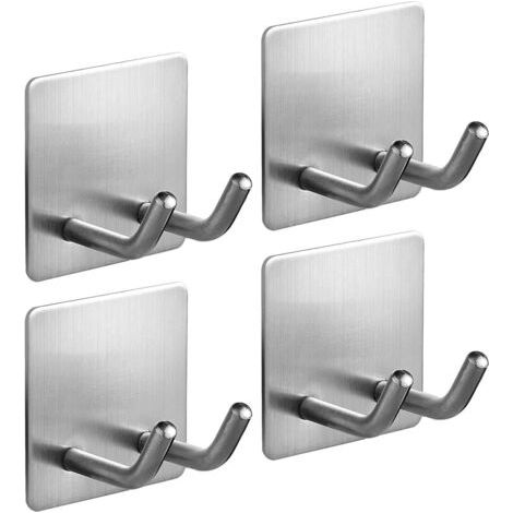 Self Adhesive Hooks, Shower Shaver Holder 4 Pack Sticky Hooks Stainless Steel Hanging Rack Storage Hook, Shower Hook for Shaver Bathroom Kitchen Organizer for Shaver Outlet Dress Towel Loofah Coat (1/5)
