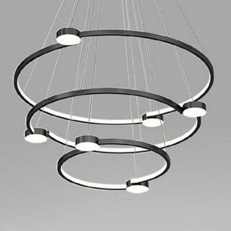 TrAdE Shop Traesio - Lampadario A Sospensione Led 96w 3 Cerchi Con Telecomando Design Moderno Nero 71156 - (1/4)