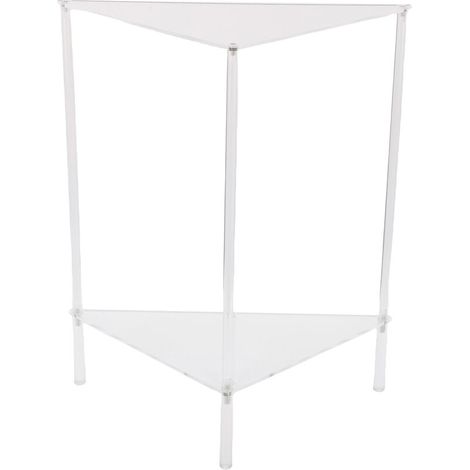 Table d'appoint d'angle transparente en acrylique, petite étagère triangulaire à 2 niveaux, présentoir d'extrémité pour salon, chambre à coucher, salle de bain
