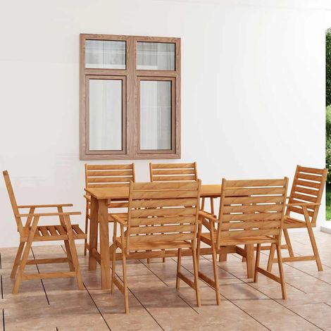 Ensemble repas de jardin 7 pièces en bois d’acacia huilé, table et 6 chaises - PANGIVO (1/5)