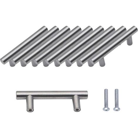 Paquet de 10 Poignées Argent de Porte 64mm Acier Inoxydable Poignees pour Meuble Armoire avec Vis