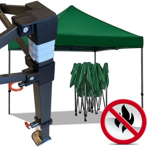 Gazebo 3x3m verde certificato IGNIFUGO SENZA laterali pieghevole portatile estendibile richiudibile estensibile acciaio per fiere eventi stand chiosco tenda tendone mercato mercatino (1/5)