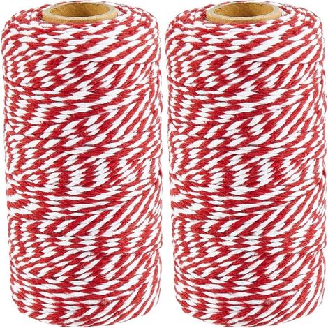 Lot de 2 bobines de ficelle en coton,2 mm × 100 m,Cordelette rouge et blanche pour cuisine,bricolage,jardinage et emballage (1/5)