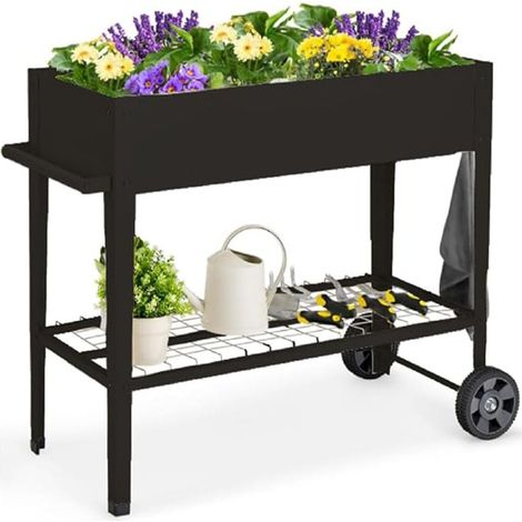 Fioriera rialzata 95 x 40 x 80 cm con ruote e ganci per appendere design moderno in metallo nero 200012207