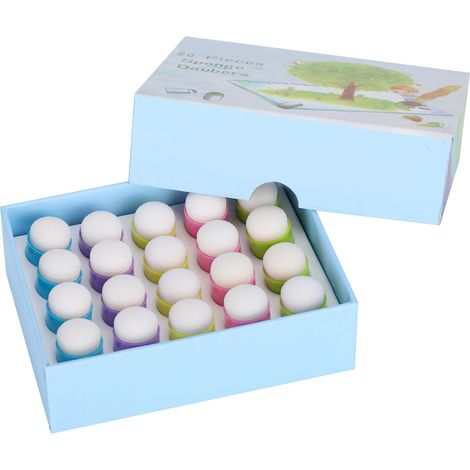 Lot de 20 éponges à doigts colorées pour enfants, outils de tamponnage DIY encreur, boîte de rangement (1/5)