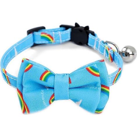 Hundehalsband mit Regenbogenmuster, Glöckchen und Metallschnalle, bequem und sicher für Haustiere.