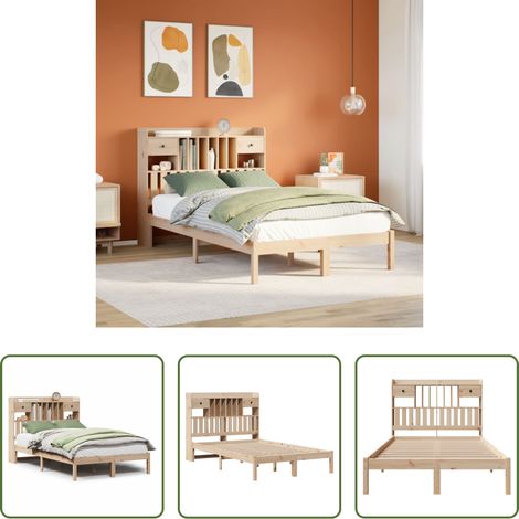 Sommier à lattes - Lit bibliothèque sans matelas 135x190 cm bois de pin massif (1/5)
