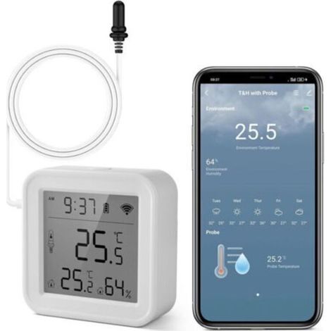 Indoor Thermometer, Smart Fridge Thermometer, App Monitor, Free Data Export ℉ / ℃, Wifi Hygrometer for Baby Room, Greenhouse, Aquarium, Freezer, White 1 Piece (1/4)