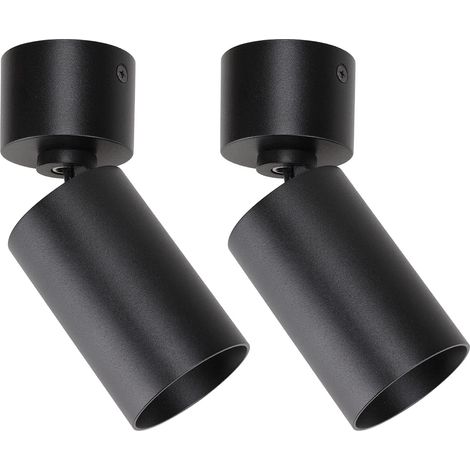 2 pcs Spots Plafond Orientable Spot Noir en Saillie, Douille GU10, Plafonnier spot Ronde en Aluminium Spot de Plafond Réglables IntéRieur, 55 x 140 mm, Ampoule non Incluse (1/5)