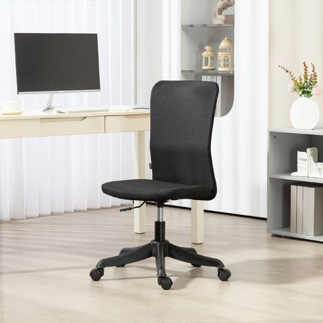 Bürostuhl mit Rollen, höhenverstellbar und mit Bezug aus synthetischem Leinen für Büro oder Arbeitszimmer, 53 x 43 x 85–93 cm, Schwarz