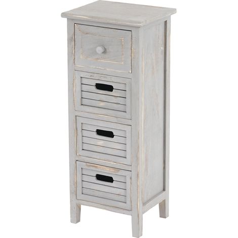 Commode / table d'appoint / armoire, 4 tiroirs, 30x25x74cm, shabby, vintage, gris (1/5)