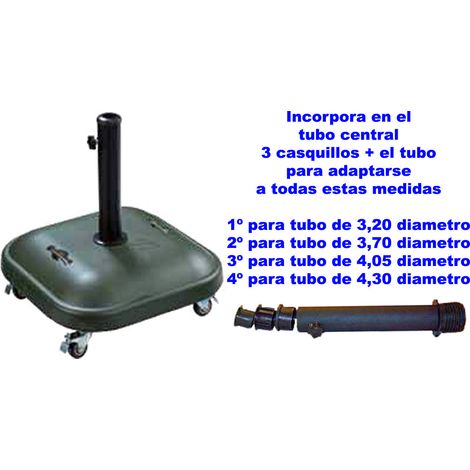 Parasol carré vert avec pied en ciment et roulettes D64x54x1337 K