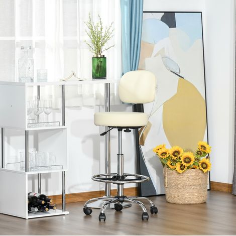MEUBLIV Taburete de bar giratorio 56x57x127 cm beige, altura regulable con respaldo (1/5)