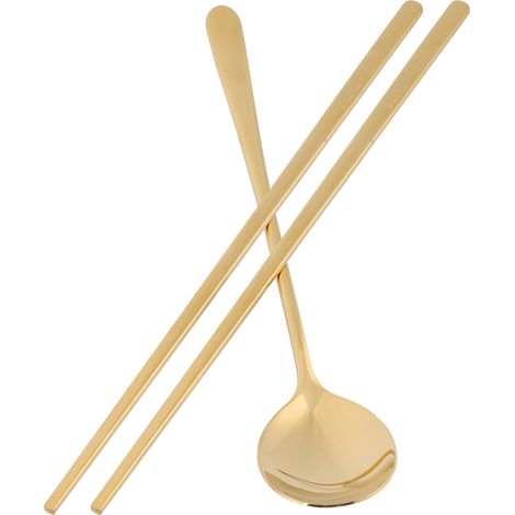 Essstäbchen-Set aus Edelstahl 304 im koreanischen Stil, Besteck, Weihnachtsgeschenk (Gold) (1/5)