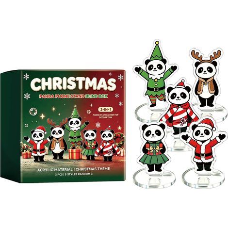 Weihnachtlicher Panda-Handyhalter in Überraschungsbox - einfach aufzustellen und zu montieren, passend für alle Handygrößen, tägliche Dekoration (3-teilig). (1/5)