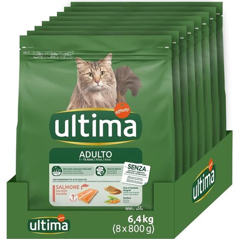 ULTIMA CROCCHETTE SET 8 CONFEZIONI PER GATTO ADULTO 1-10 ANNI 440 GR L'UNA FACILE DA DIGERIRE GUSTO SALMONE (1/5)