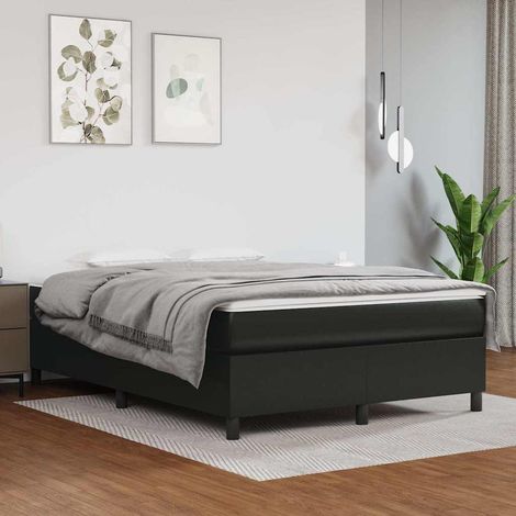 Sommier à lattes de lit avec matelas Noir 140x190 cm Similicuir (1/5)