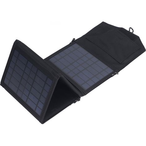 Chargeur solaire portable pliable à quatre panneaux de 14 W, livré dans un sac en tissu, 5 V 0-2 A, double sortie USB (1/5)