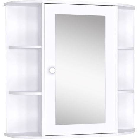 Meuble de salle de bain avec miroir, meuble WC suspendu avec 1 porte, 2 étagères intérieures et 6 étagères latérales pour salon, cuisine, chambre, 66  - matériau durable, installation facile, adapté a