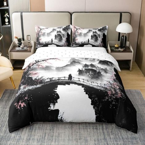 Bettwäsche-Set 155x220 cm Baumwolle Japanischer Stil Kirschblüten Landschaft