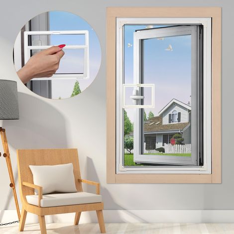 Magnetischer Fenstergitter zum Selbermachen, verstellbares Fensternetz, weiße Fiberglas-Netzrahmen (weißer Rahmen, graues Netz mit weißem Rahmen, graues Netz mit kleinen Fenstern, 50 x 90 cm)
