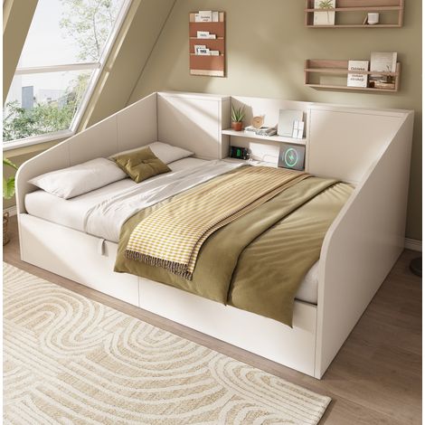 letto contenitore 140x190 con USB idraulico bianco HAVRYA (1/5)