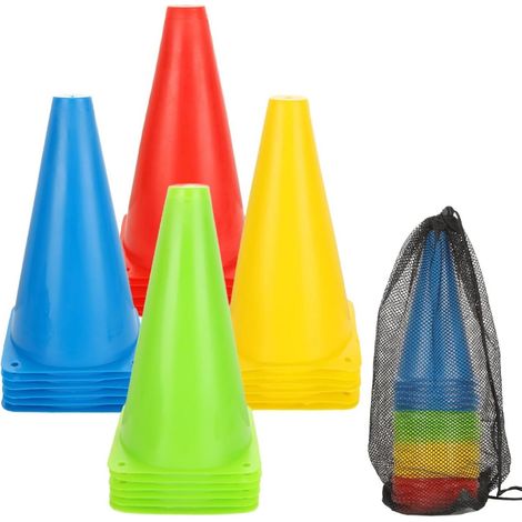 Cône D'entraînement Sportif - 24 Pièces - Plastique Résistant Aux Intempéries - Pour Football Agilité Et Parcours - Sac De Transport Inclus (1/5)