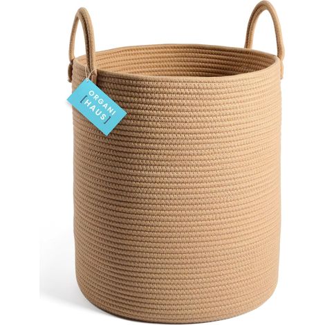Großer Wäschekorb für Kinder, Aufbewahrungskorb aus Baumwollseil, Wäscheeimer, Korb für schmutzige Wäsche, Baby-Aufbewahrungskorb, Babyspielzeugkorb, Wäscheeimer 40x50 cm, honigfarben