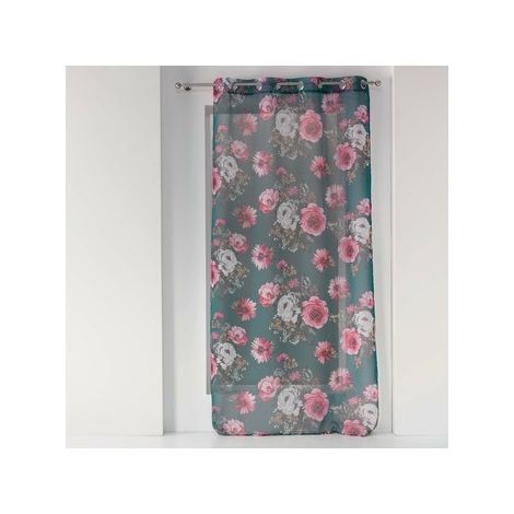 Voilage a oeillets 140 x 240 cm voile sable imprime flower life Petrole (1/3)
