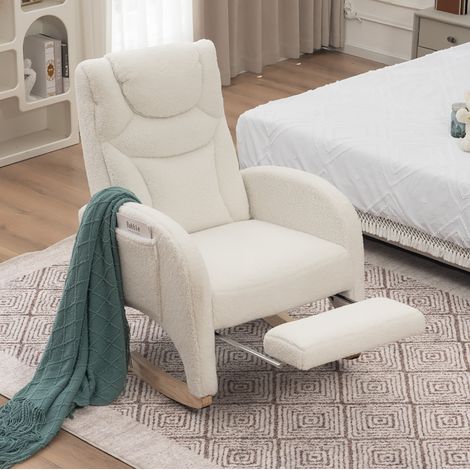 fauteuil berçant salon pliable teddy blanc 110 kg OKMYHOME (1/5)