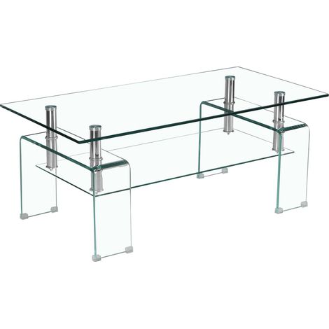 Table basse de salon en verre trempé transparent avec pied en verre (1/5)