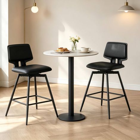 Lot de 2 tabourets de bar pivotants noirs avec dossier et repose-pieds (1/5)