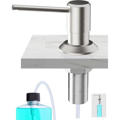 Distributeur Savon Encastrable, Distributeur Savon Cuisine pour Évier, Distributeur Liquide Vaisselle avec Bouteille 300 ML et Tuyau 1,2 M, Distributeur de Savon Cuivre, Acier Inoxydable Brossé (1/5)