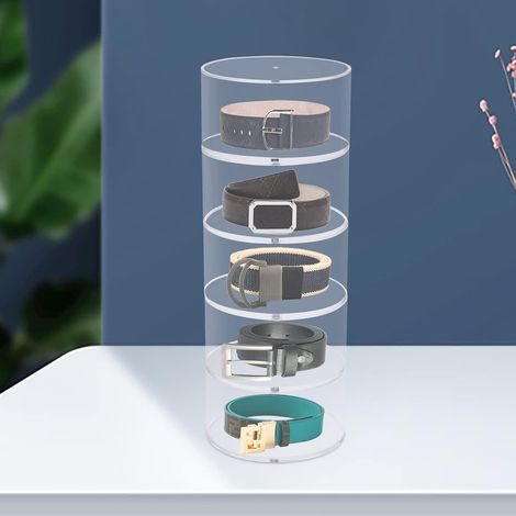 Organiseur de ceinture à 5 niveaux, vitrine de ceinture transparente avec couvercle magnétique, empilable et résistant à la poussière, support de ceinture pour ranger ceintures, montres et bijoux (1/5)