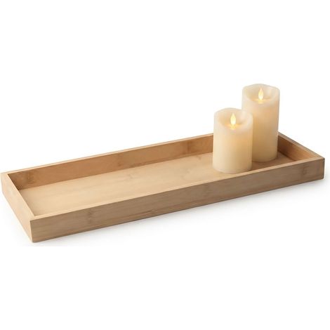 Bambus Kerzentablett rechteckig mit Rand - 46 x 18 cm - Deko Holztablett naturbelassen für Kerzen und Deko