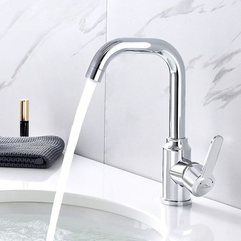Hochchromfarbenes Waschbecken, 360° drehbar, Edelstahl-Waschbecken für Badezimmer, Warm- und Kaltwasserbecken.