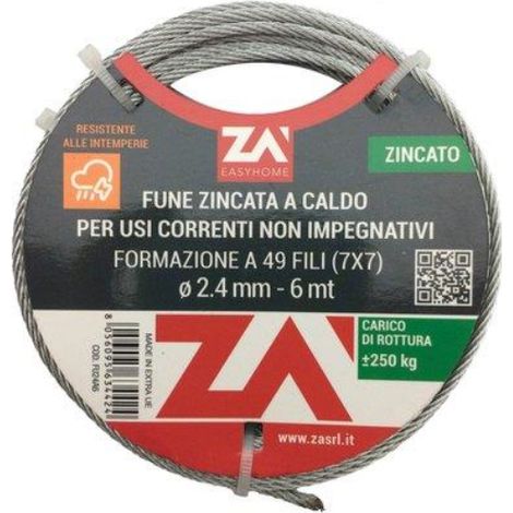 Fune argano zincata d.mm 2,4 l.mt 6 (4 pezzi)